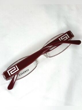 Versace Women's Burgundy Logo-Trim Rectangle Glasses